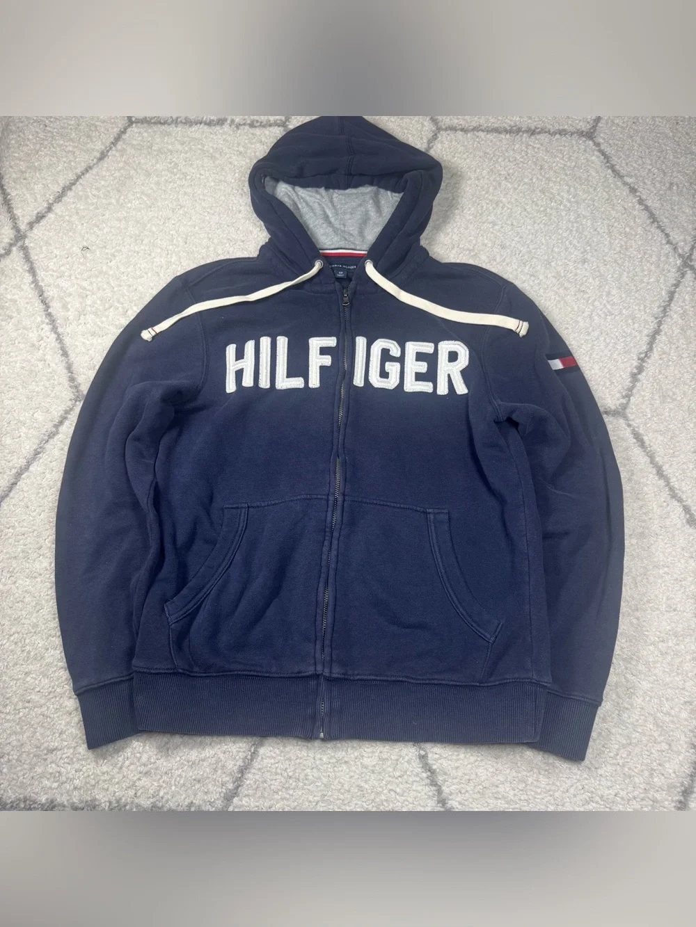Tommy Hilfiger Navy Zip Hoodie with Contrast Drawcords